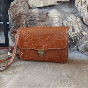 Patricia Nash Elegant Brown Leather Crossbody Bag
